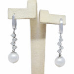 Pearl & Diamond 14k White Gold Ladies Dangle Earrings