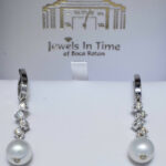 Pearl & Diamond 14k White Gold Ladies Dangle Earrings