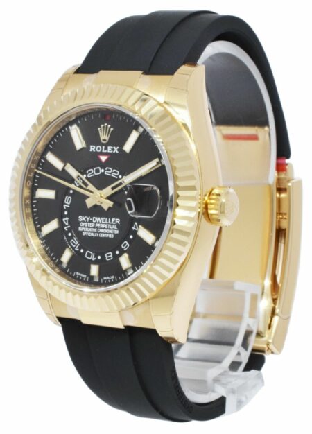 NEW Rolex Sky-Dweller GMT 18k YG Black Dial /Rubber Strap Watch B/P '22 326238