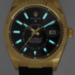 NEW Rolex Sky-Dweller GMT 18k YG Black Dial /Rubber Strap Watch B/P '22 326238