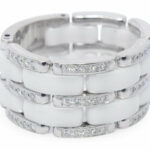 Chanel Ultra Wide 18k White Gold Diamond White Ceramic Ring Size 62 +Box J2645