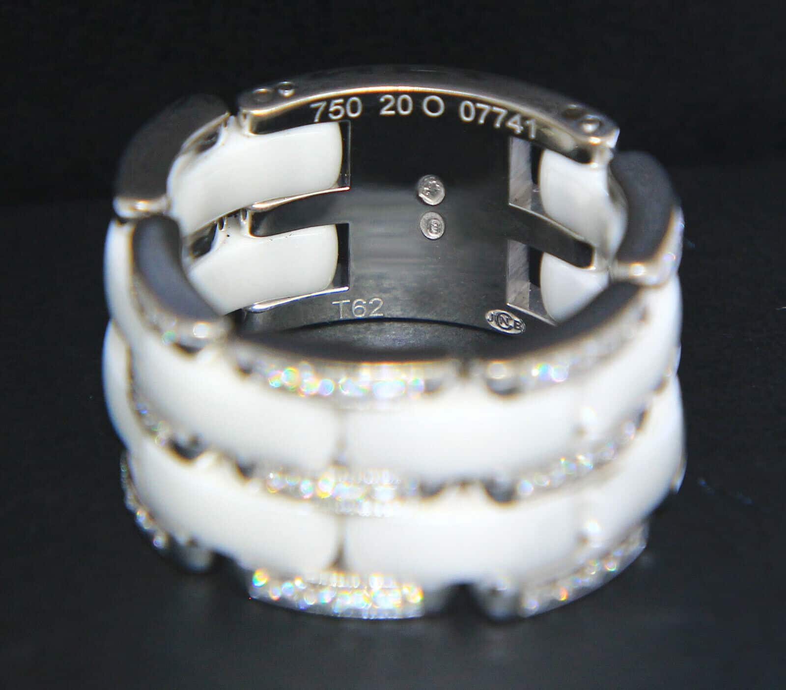 Chanel Ultra Wide 18k White Gold Diamond White Ceramic Ring Size 62 +Box  J2645 - Jewels in Time