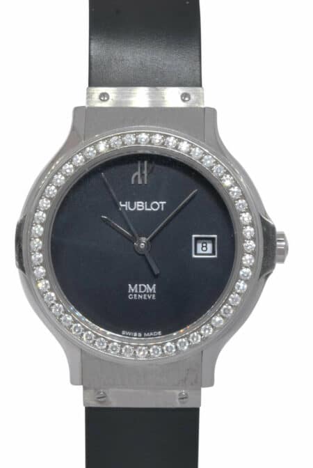 Hublot MDM 18k White Gold & Diamond Bezel Ladies 28mm Quartz Watch 1392.4.054