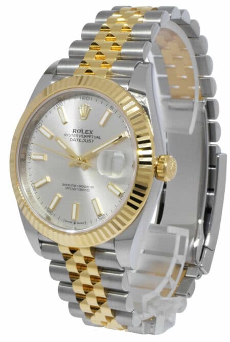 NOS Rolex Datejust 41 18k Yellow Gold/Steel Silver Dial Watch B/P '21 126333