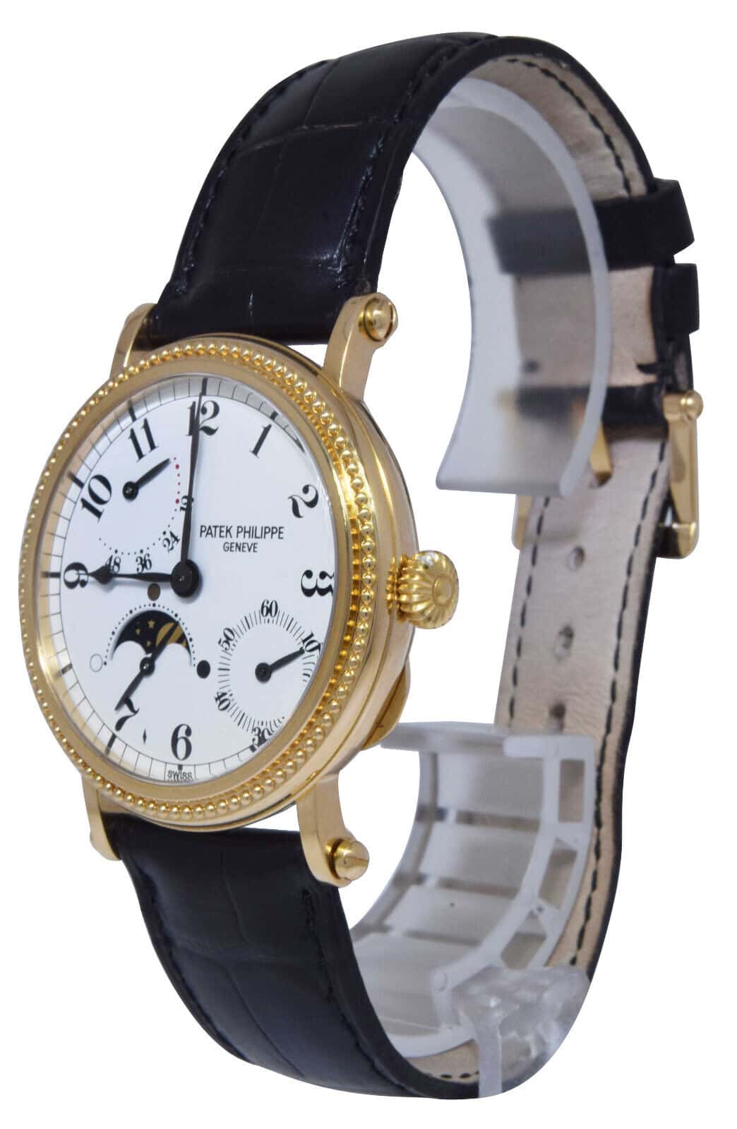 Patek Philippe 5015 Complications 18k YG Mens 35mm White Dial Watch 5015J