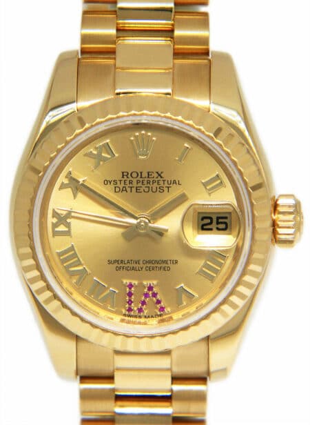 Rolex Datejust President 18k Yellow Gold Ruby VI Ladies 26mm Watch +Card 179178