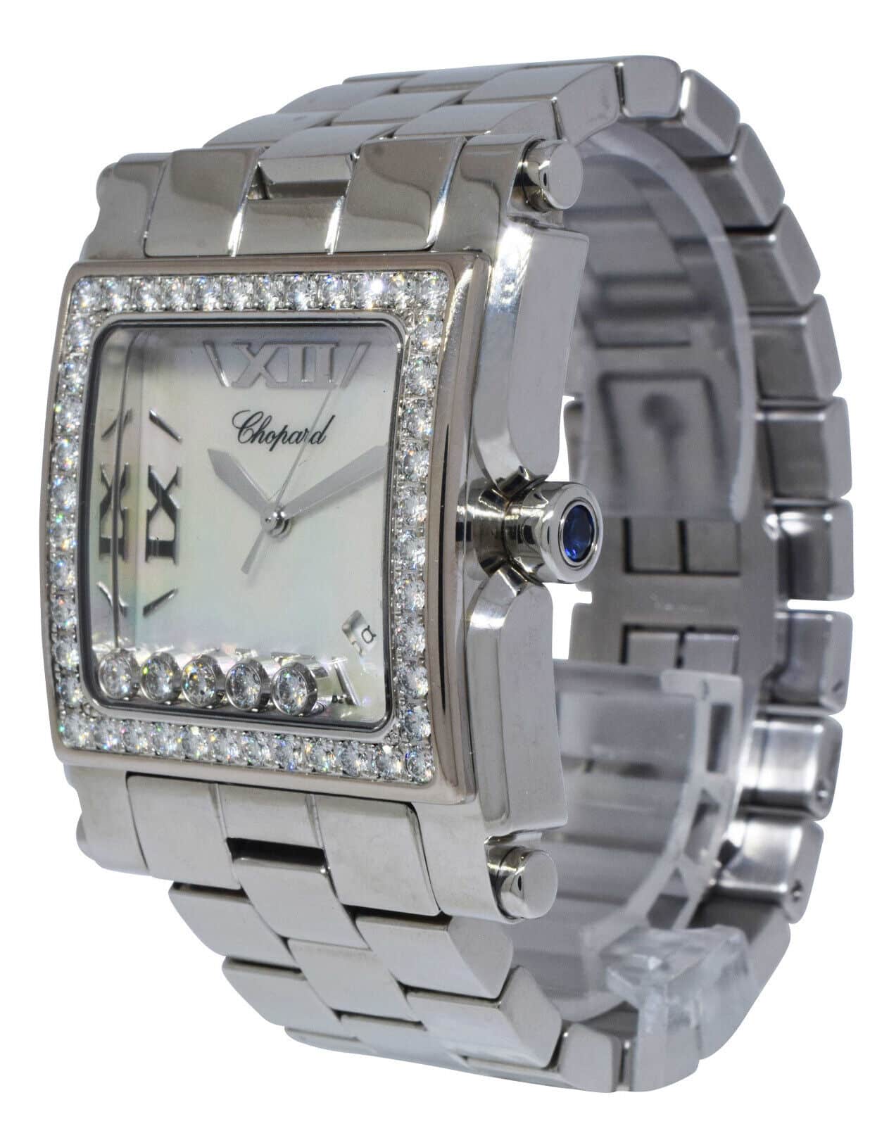 Chopard Happy Sport Square XL Stainless Steel MOP Diamond Watch 28-8448/20