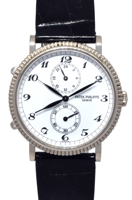 Patek Philippe Travel Time 5034 18k White Gold Mens 34mm Manual Watch 5034G