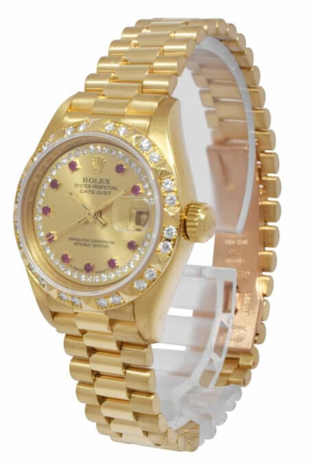 Rolex Datejust President 18k Gold Diamond/Ruby Pyramid 26mm Watch B/P N 69258