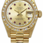 Rolex Datejust President 18k Gold Diamond/Ruby Pyramid 26mm Watch B/P N 69258