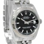 Rolex Datejust Steel 18k Gold Bezel Black Dial Ladies 31mm Watch G 178274