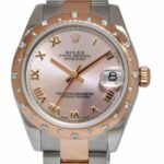 Rolex Datejust 18k Rose Gold/Steel Diamond Bezel Pink Dial 31mm Watch 178341