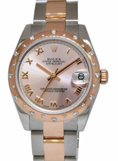 Rolex Datejust 18k Rose Gold/Steel Diamond Bezel Pink Dial 31mm Watch 178341