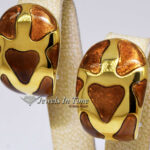 Roberto Coin 18k Yellow Gold & Brown Enamel Earrings Omega Post