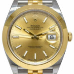 NOS Rolex Datejust 41 18k YG/Steel Champagne Dial Mens Watch Box/Papers 126303