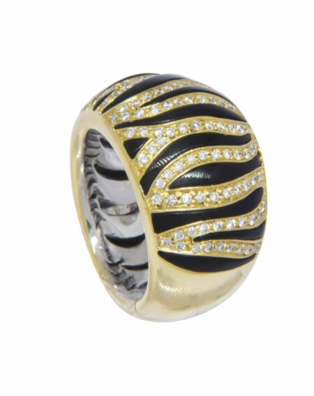 Roberto Coin 18k Yellow Gold Diamond & Black Enamel Ring Size 6 / 51 EU