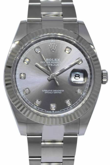 NEW Rolex Datejust 41 Steel /18k WG Rhodium Diamond Dial Watch B/P '21 126334