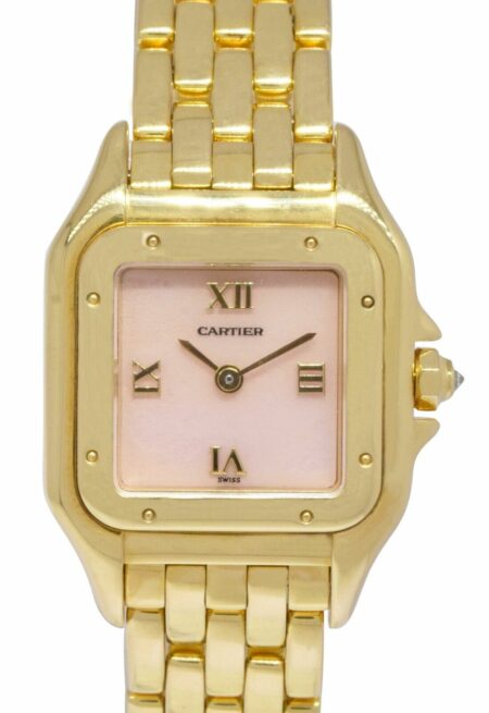 Cartier Panthere Small 18k Yellow Gold Pink Coral Dial Ladies Quartz Watch 1280