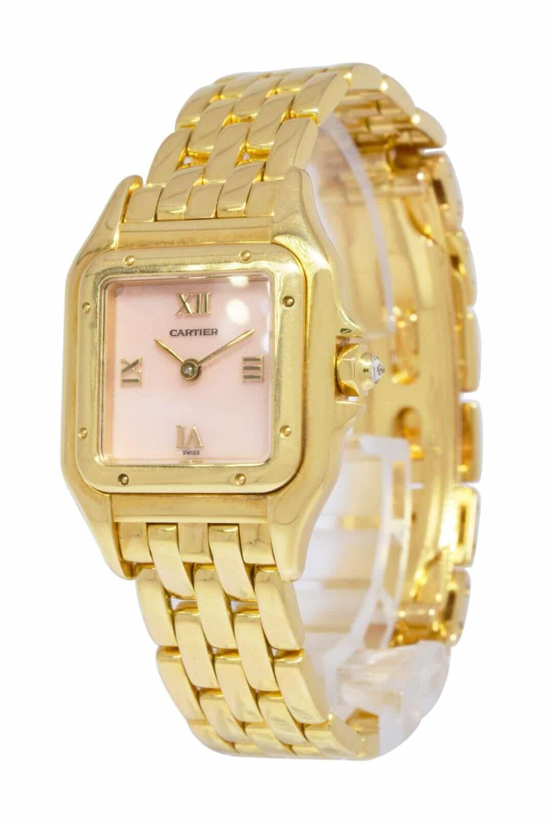 Cartier Panthere Small 18k Yellow Gold Pink Coral Dial Ladies Quartz Watch 1280