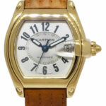 Cartier Roadster Date 18k Yellow Gold Silver Dial Mens Automatic Watch 2524