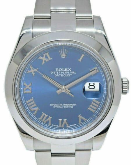 Rolex Datejust II Steel Blue Roman Dial Oyster Bracelet Mens 41mm Watch 116300