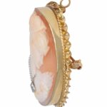 14k Yellow Gold Cameo Brooch Pin with Sparkling Diamond