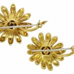 18k Yellow Gold Diamond & Ruby & Emerald Pair of Brooches