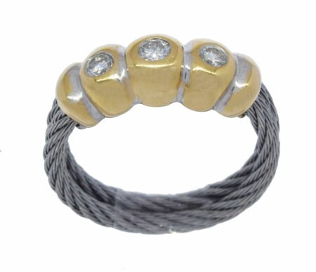 Ladies 14K Yellow Gold Diamond Ring w/ Steel Band 5.25