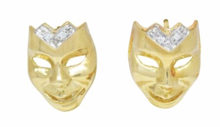 Ladies Diamond Mask Earrings in 18k Yellow Gold