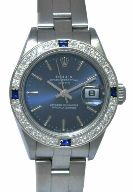 Rolex Datejust Steel Blue Dial Diamond/Sapphire Bezel Ladies 26mm Watch P 79160