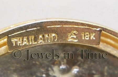 Silver Thailand Coin Brooch in 18k Yellow Gold with Aquamarines
