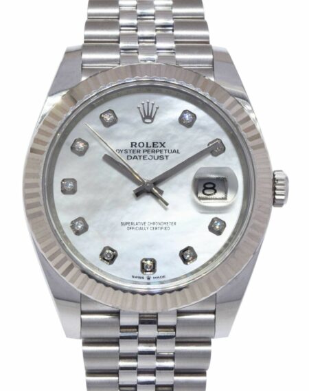 Rolex Datejust 41 Steel & 18k Gold Bezel MOP Diamond Dial Watch B/P '21 126334