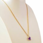 Ladies Necklace 14k Yellow Gold Diamonds & Amethyst 18.5 inch Chain