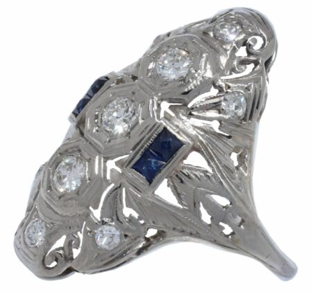 Ladies Ring 18k White Gold Diamond & Sapphire 7