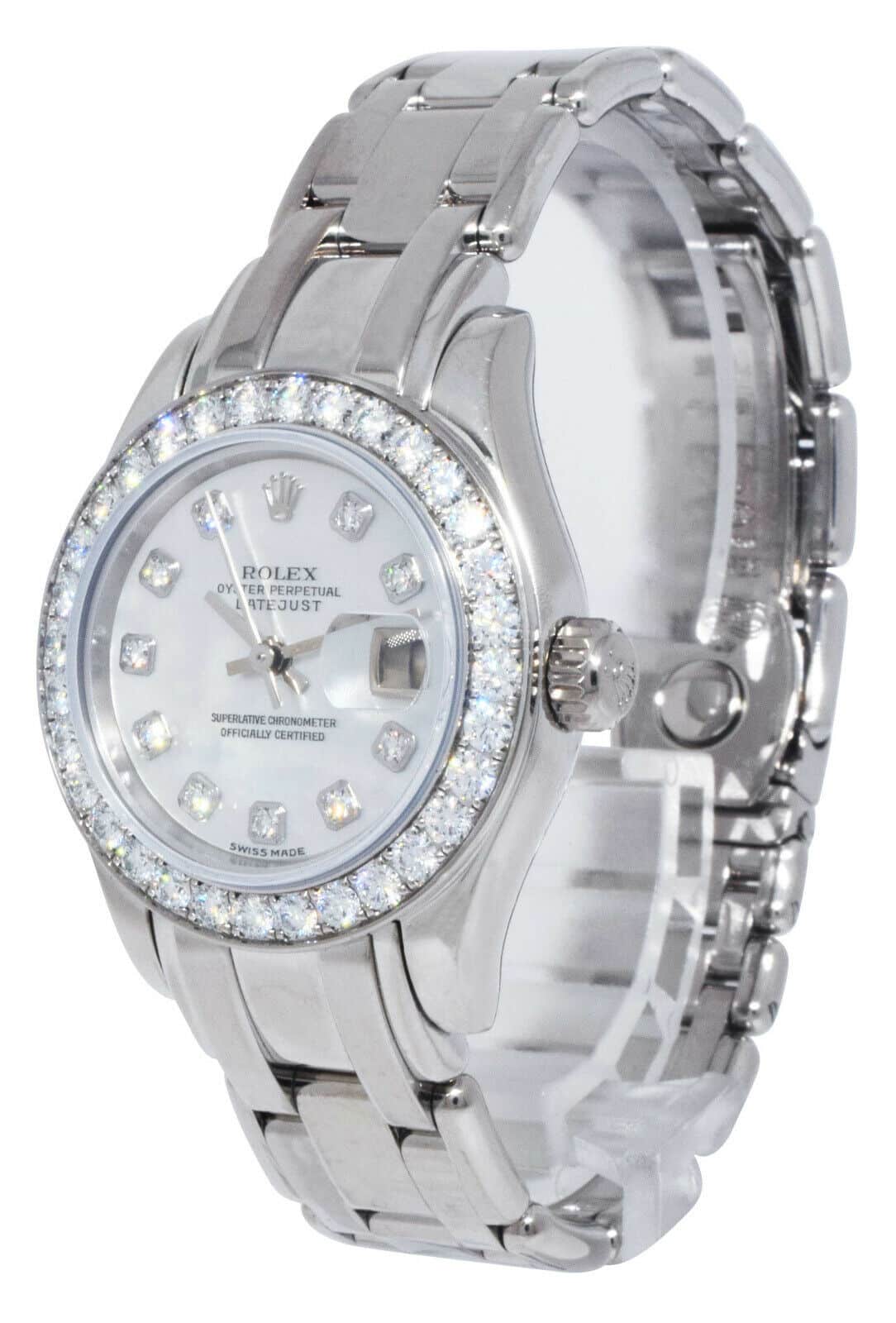Rolex Datejust Pearlmaster 18k White Gold Diamond MOP Ladies 29mm Watch K 80299