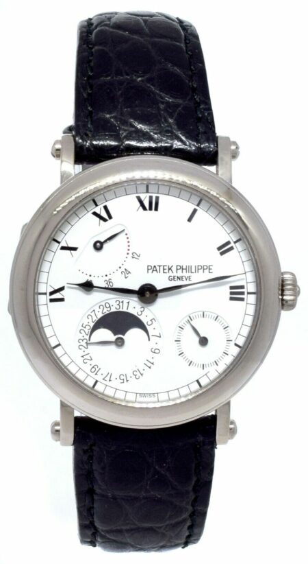 Patek Philippe Complications 18k White Gold Power Reserve Moon Mens Watch 5054G