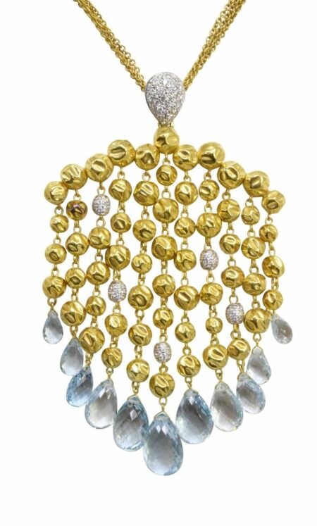 Ladies Necklace 18k Yellow Gold Diamonds & Aquamarines