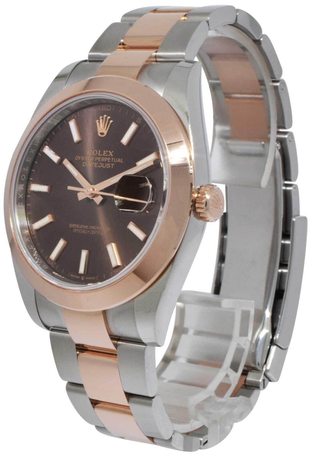 NOS Rolex Datejust 41 Chocolate Dial 18k Rose Gold Steel Watch B/P '21 126301