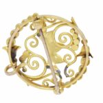 18K Yellow Gold Seed Pearl Brooch Crown Design