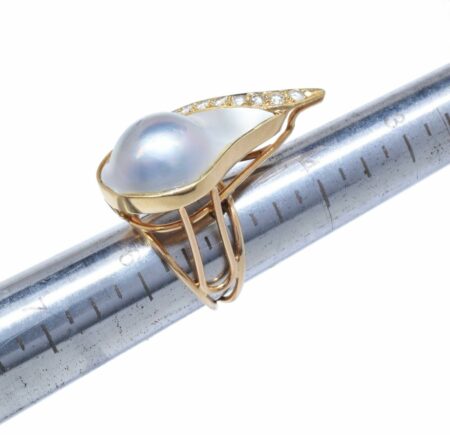Ladies 14K Gold Diamond & Grey Blister Pearl Ring 5.25