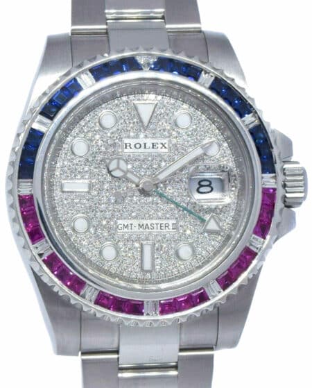 Rolex GMT-Master II Steel Diamond Dial Ruby/Sapphire Bezel 40mm Watch 116710