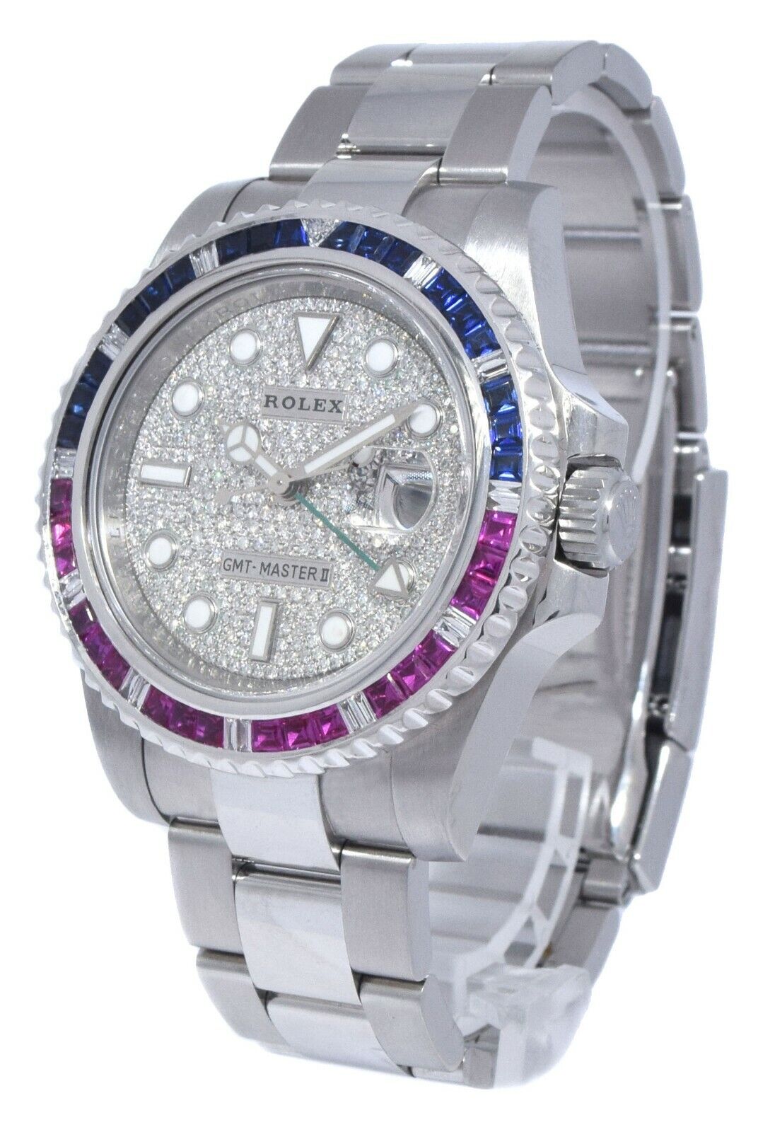 Rolex GMT-Master II Steel Diamond Dial Ruby/Sapphire Bezel 40mm Watch 116710