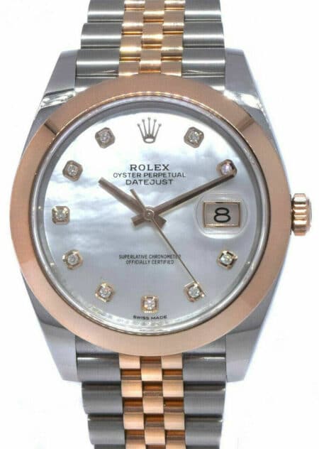 NOS Rolex Datejust 41 Steel/18k RG MOP Diamond Dial Watch B/P '21 126301