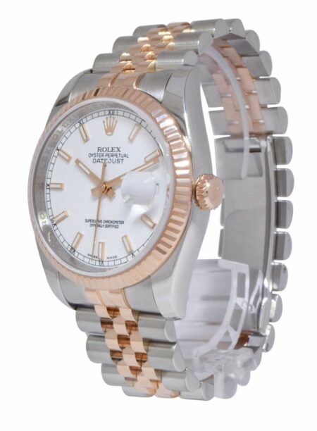 Rolex Datejust 18k Rose Gold/Steel White Index Dial 36mm Watch B/P 116231