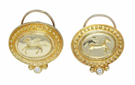 18K Yellow Gold Pegasus Earrings with Diamond