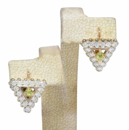 Ladies 14K Rose & White Gold Diamond & Golden Beryl Earrings w/ Lever Backs