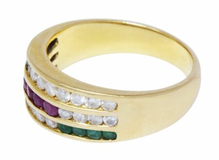 Ladies 18k  Diamond Ruby Sapphire & Emerald Ring 6.5
