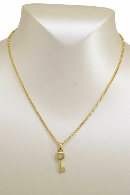 Chopard Happy Diamond Key Pendant 18k Yellow Gold 2mm Chain Necklace 16''