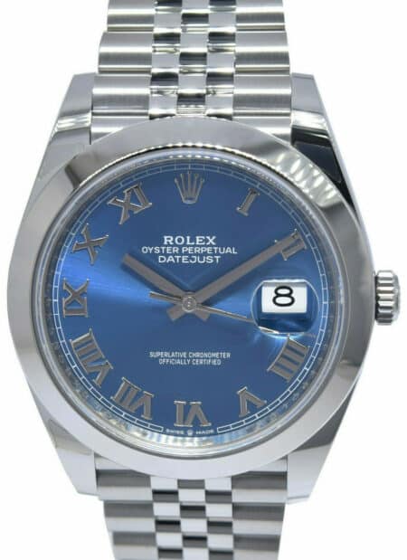 NEW Rolex Datejust 41mm Steel Blue Roman Dial Mens Watch B/P '20 126300