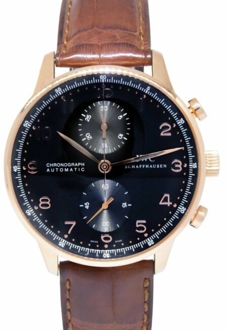 IWC Portuguese Chronograph 3714 18k Rose Gold Black Dial 41mm Watch IW371415